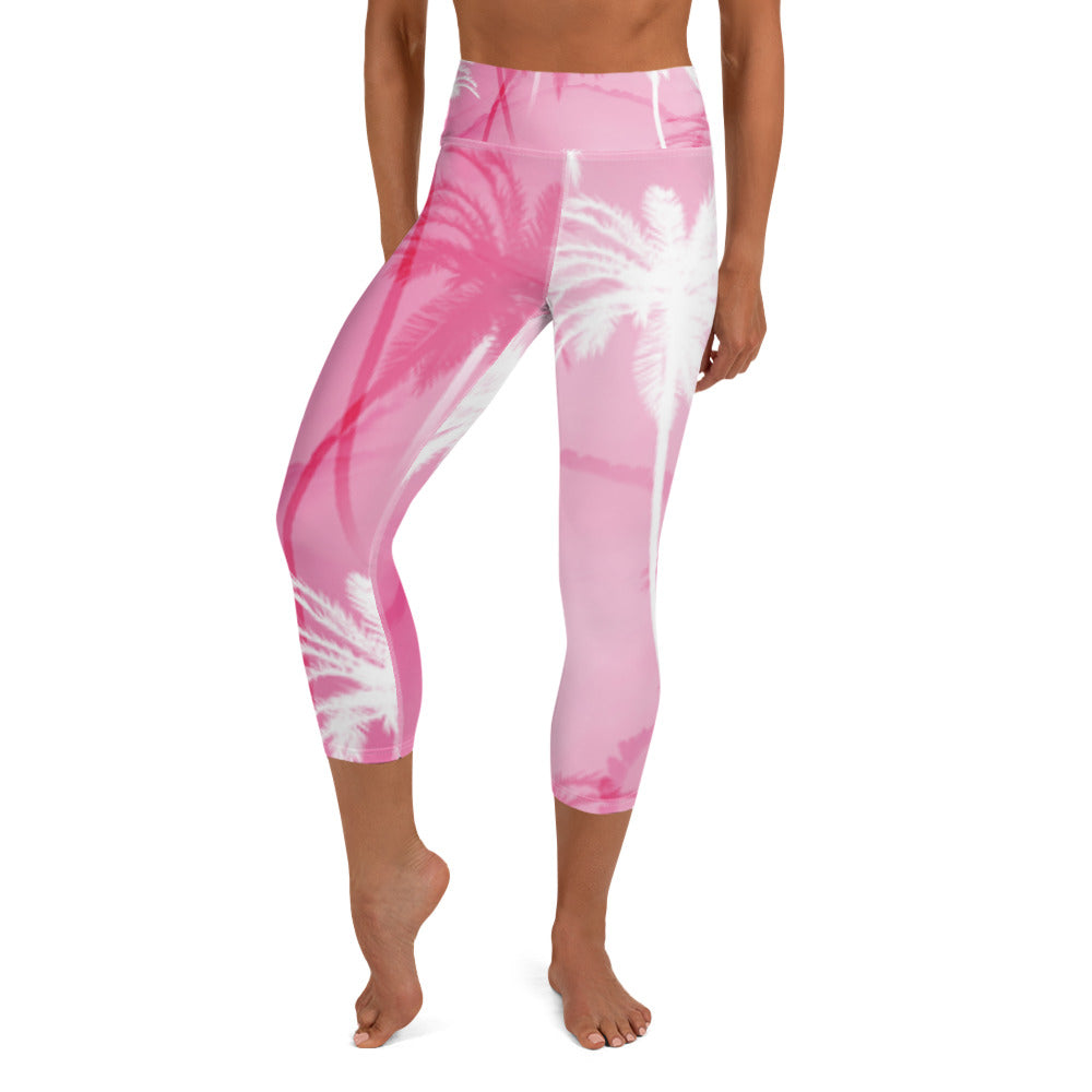 Pink Palm Tree Capri Leggings