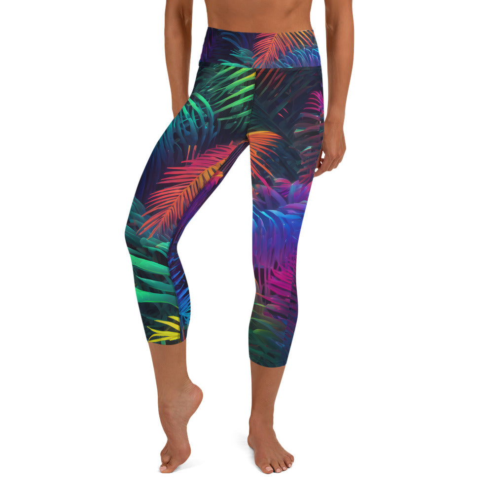 Mi Isle is Bonito Yoga Capri Leggings with fluorsent leave