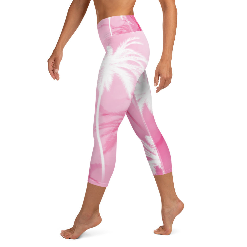 Pink Palm Tree Capri Leggings