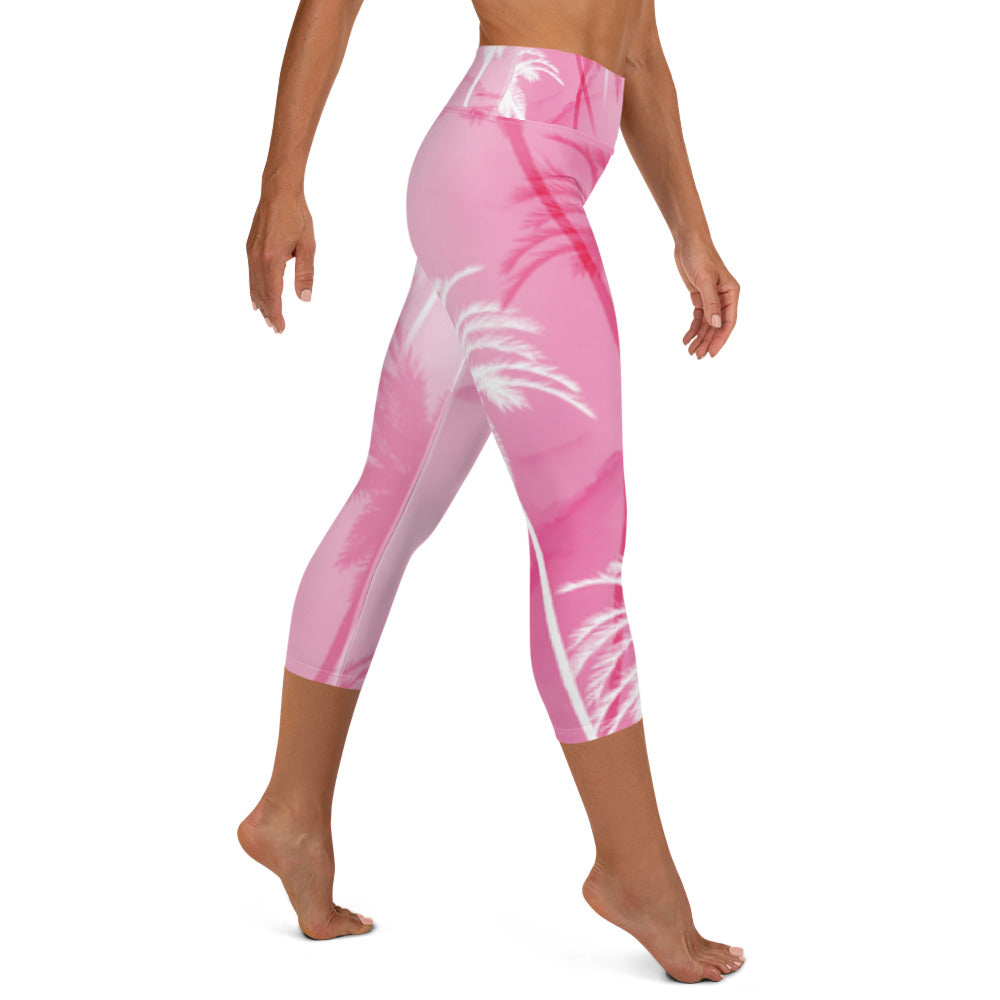 Pink Palm Tree Capri Leggings
