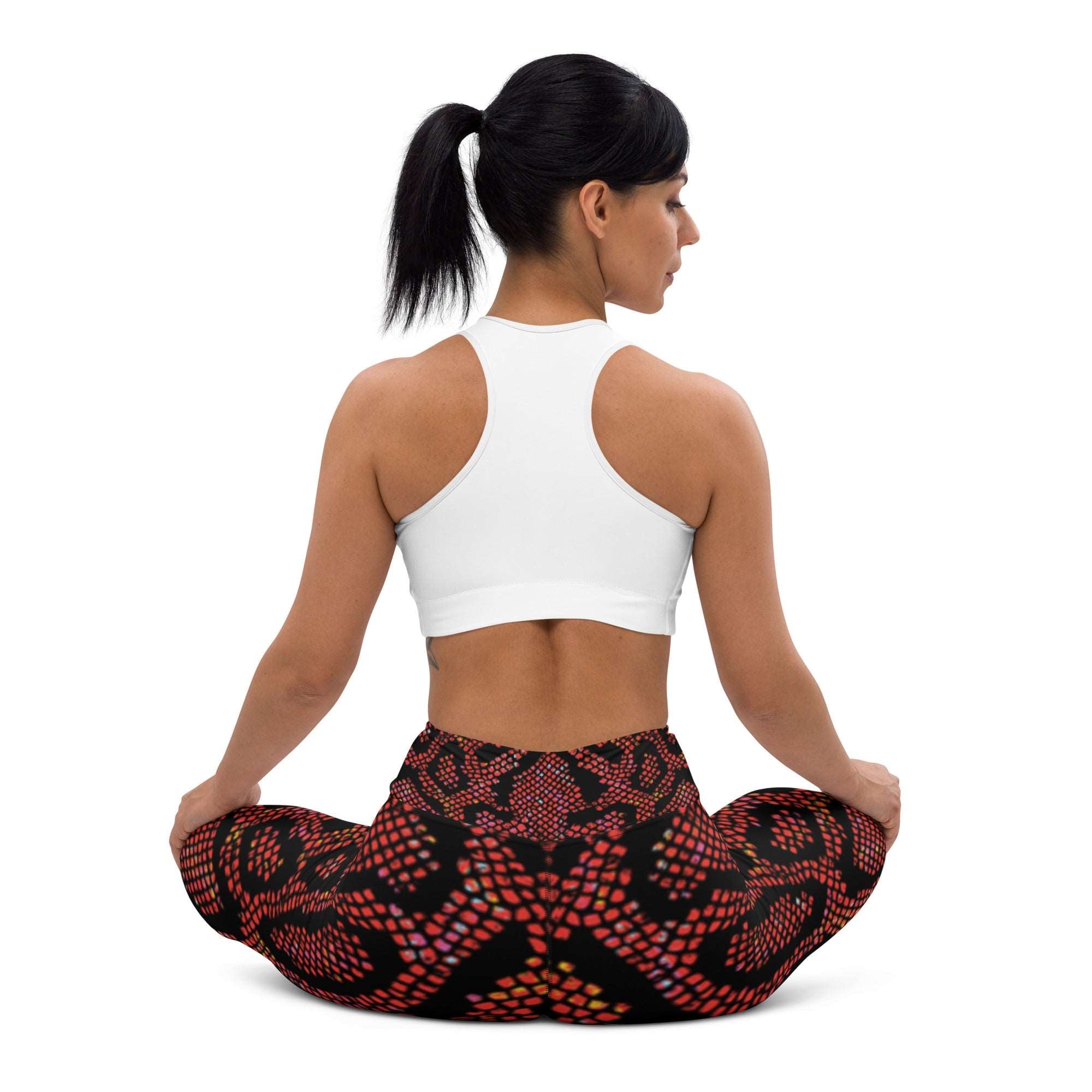 Snakeskin Black & Red Yoga Leggings
