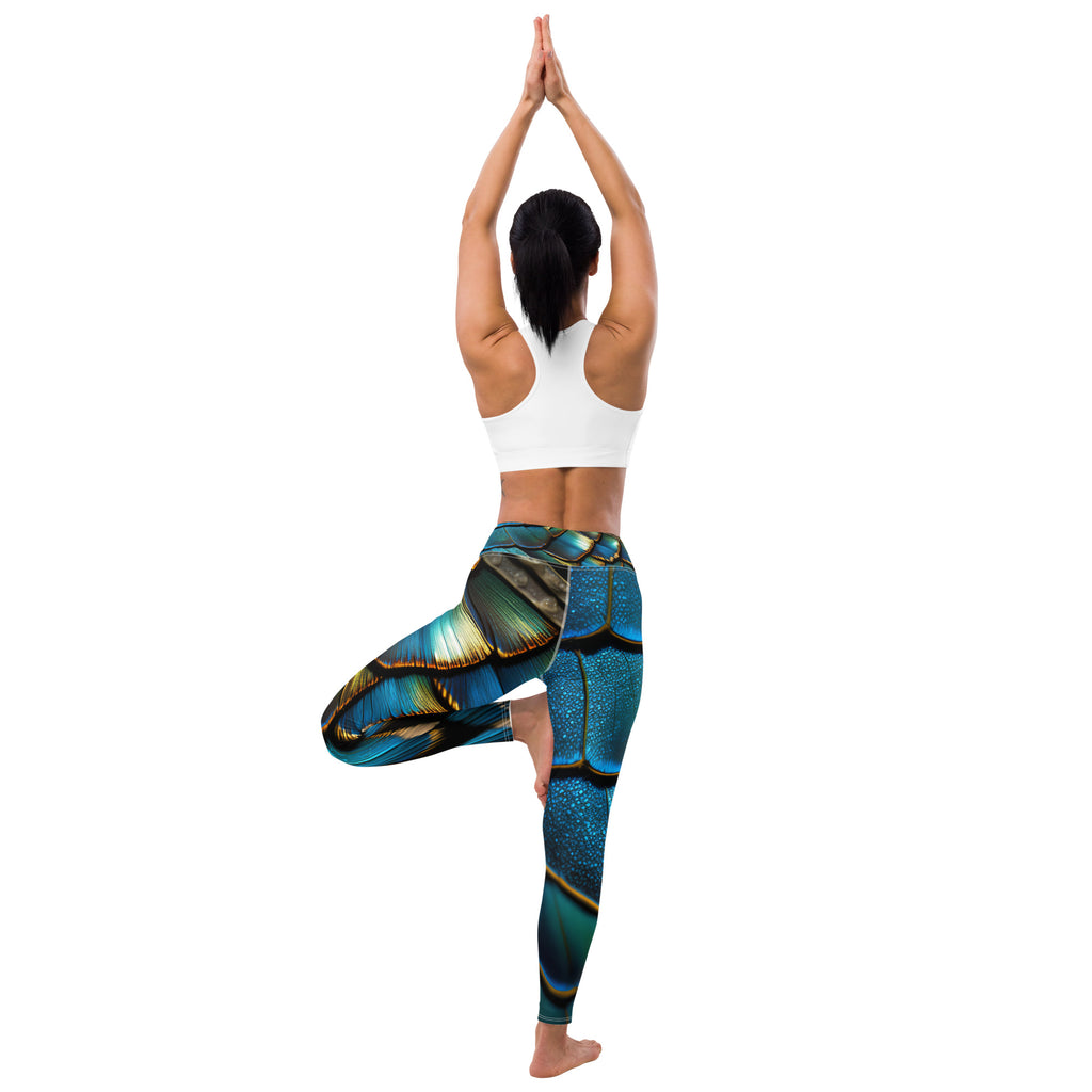 Butterfly Wings Yoga Leggings green and blue