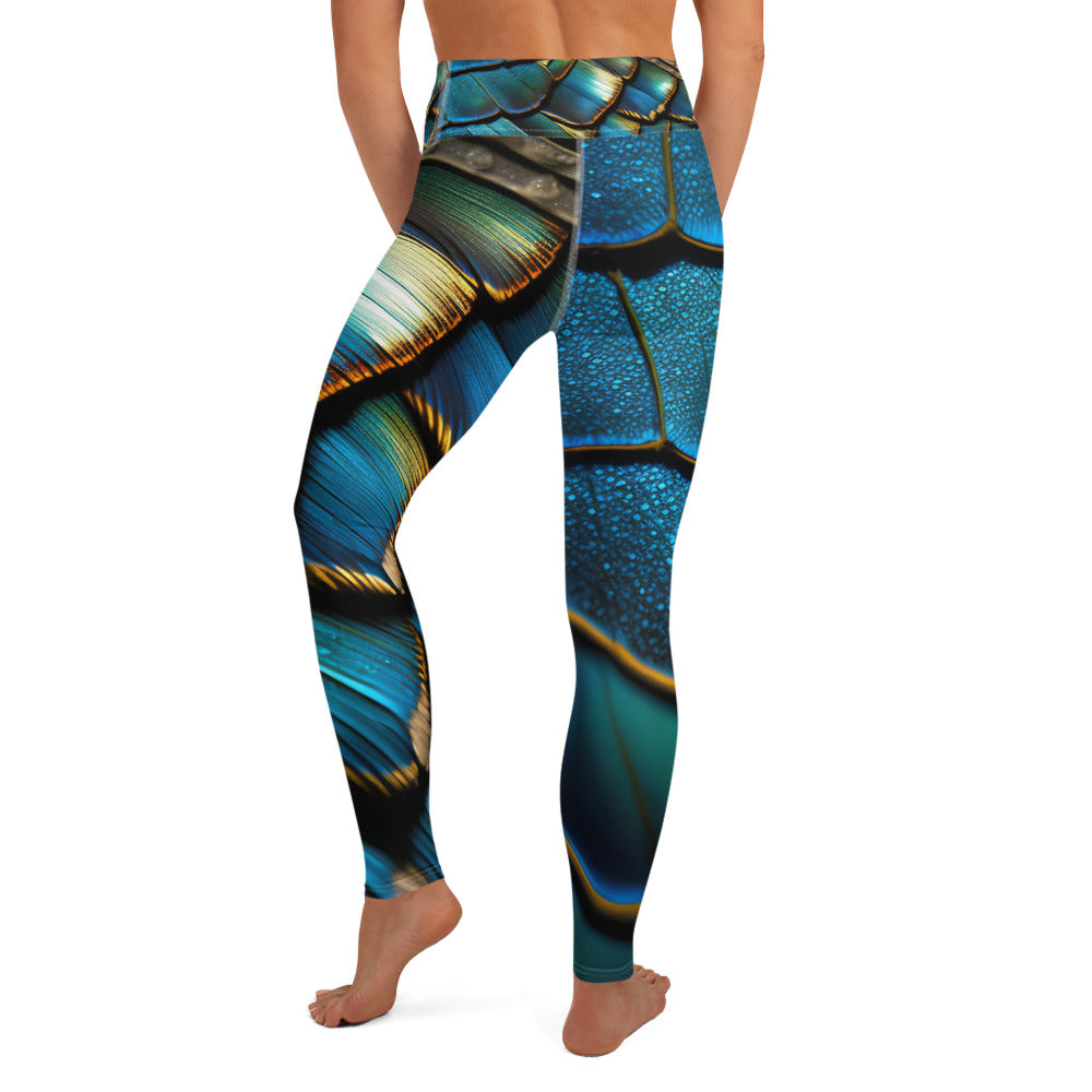 Butterfly Wings Yoga Leggings green and blue