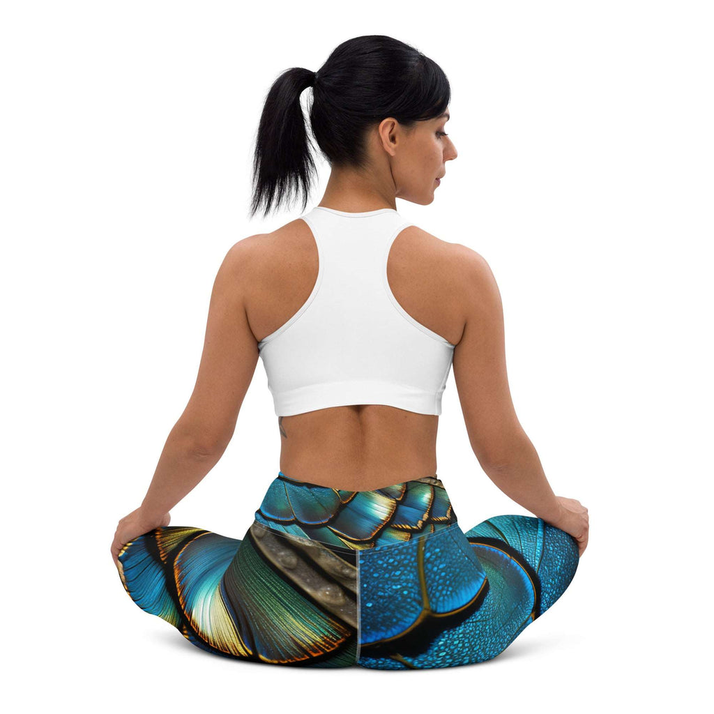 Butterfly Wings Yoga Leggings green and blue
