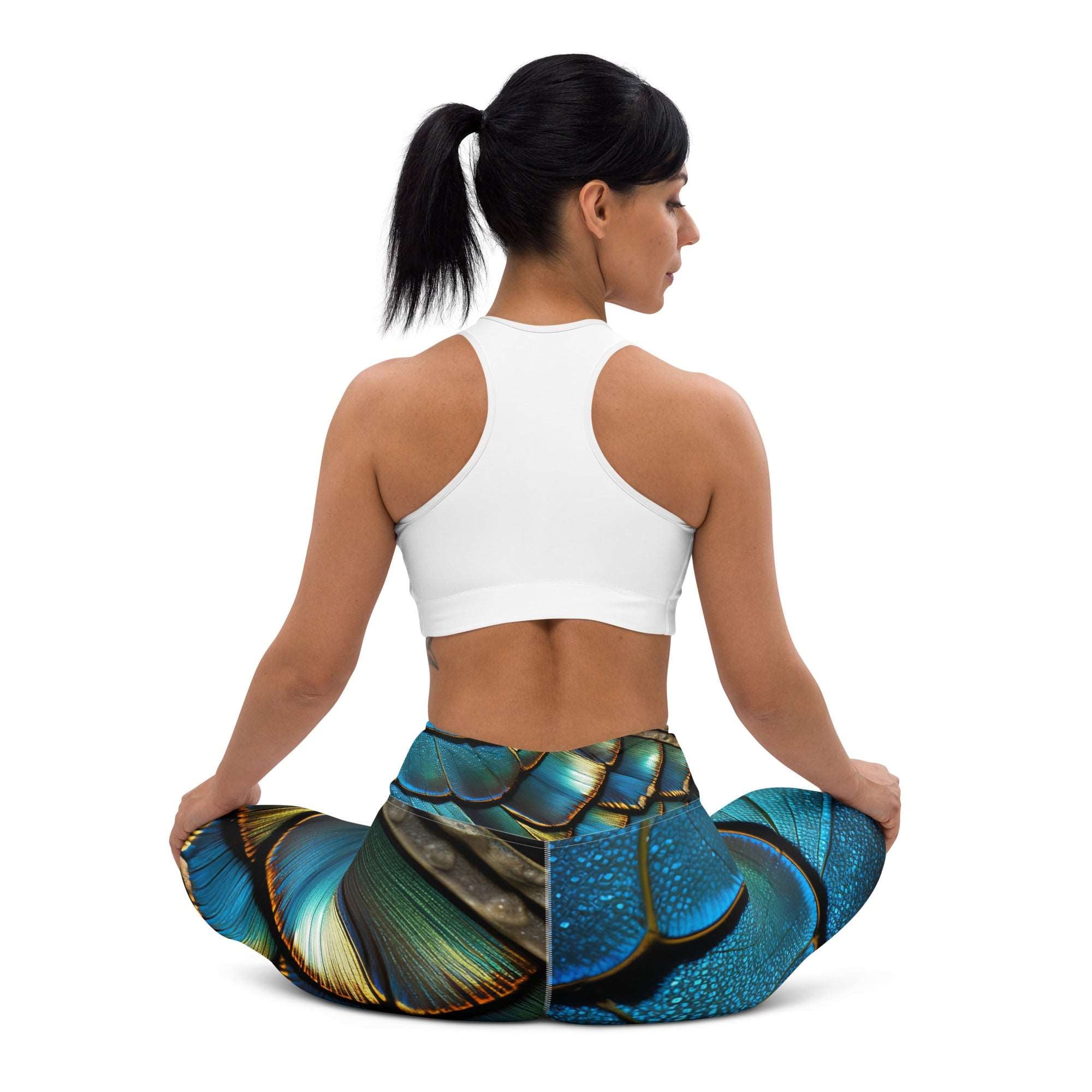Butterfly Wings Yoga Leggings green and blue