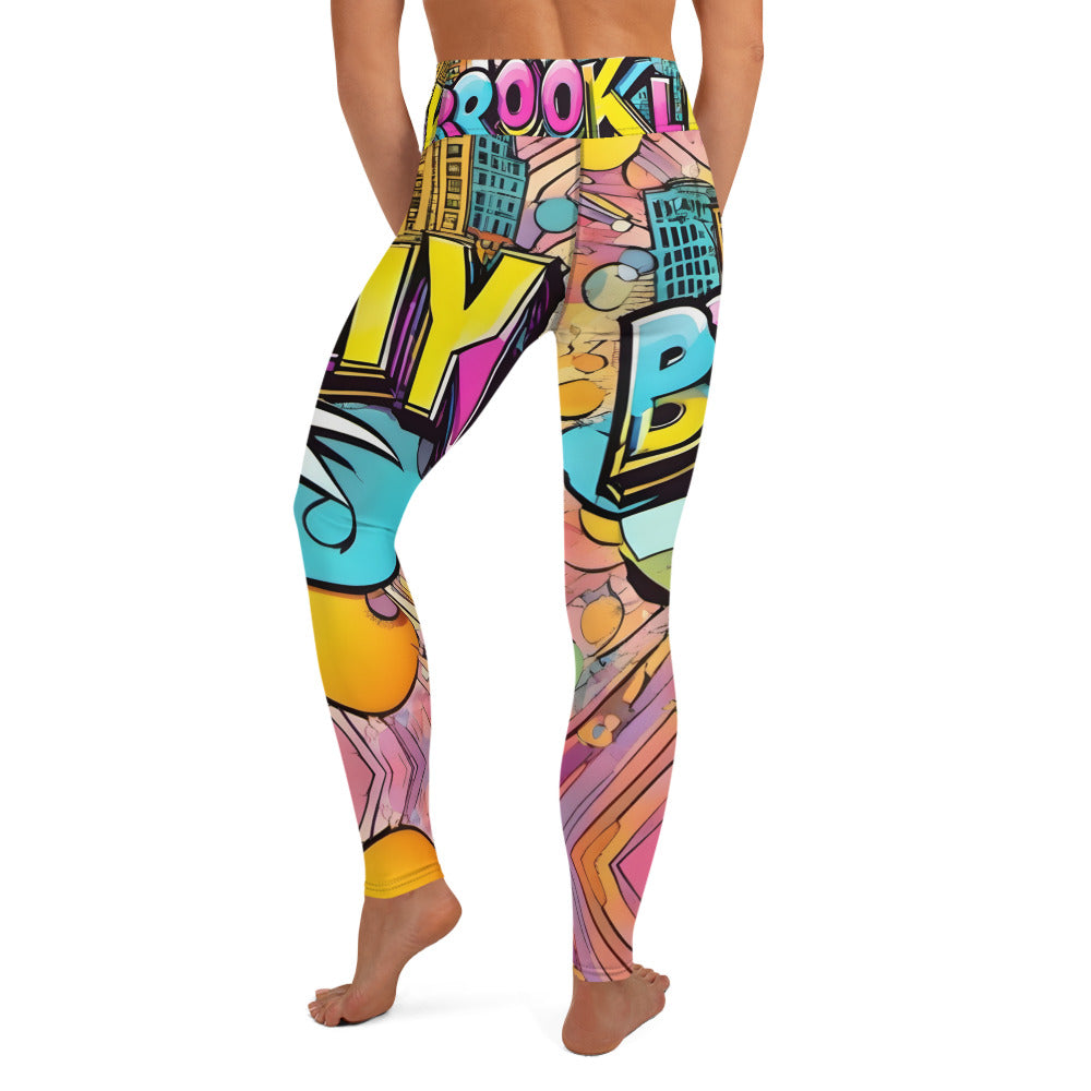 Brooklyn Grafitti Yoga Leggings with bold colors blue yelllow print