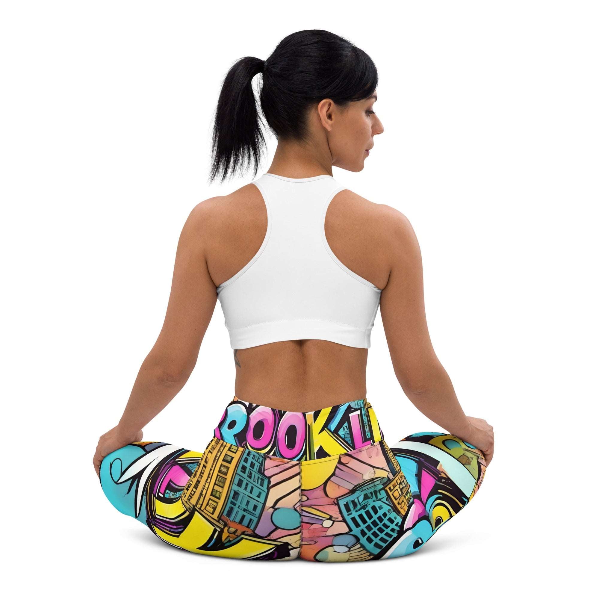 Brooklyn Grafitti Yoga Leggings with bold colors blue yelllow print