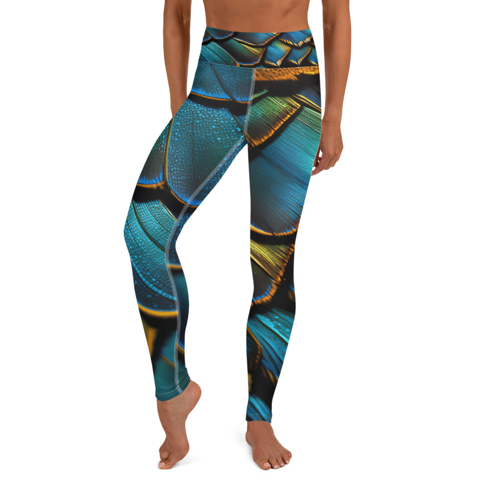 Butterfly Wings Yoga Leggings green and blue