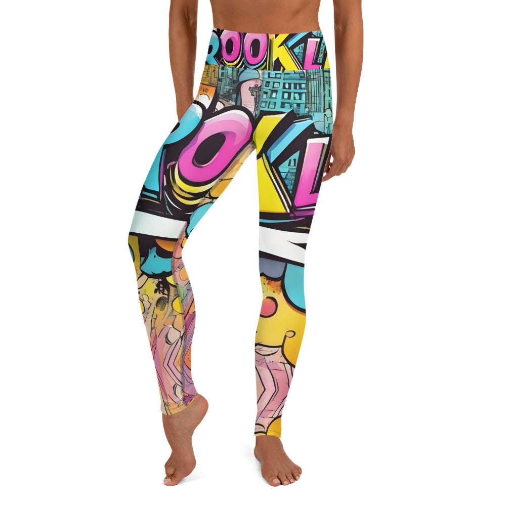 Brooklyn Grafitti Yoga Leggings with bold colors blue yelllow print