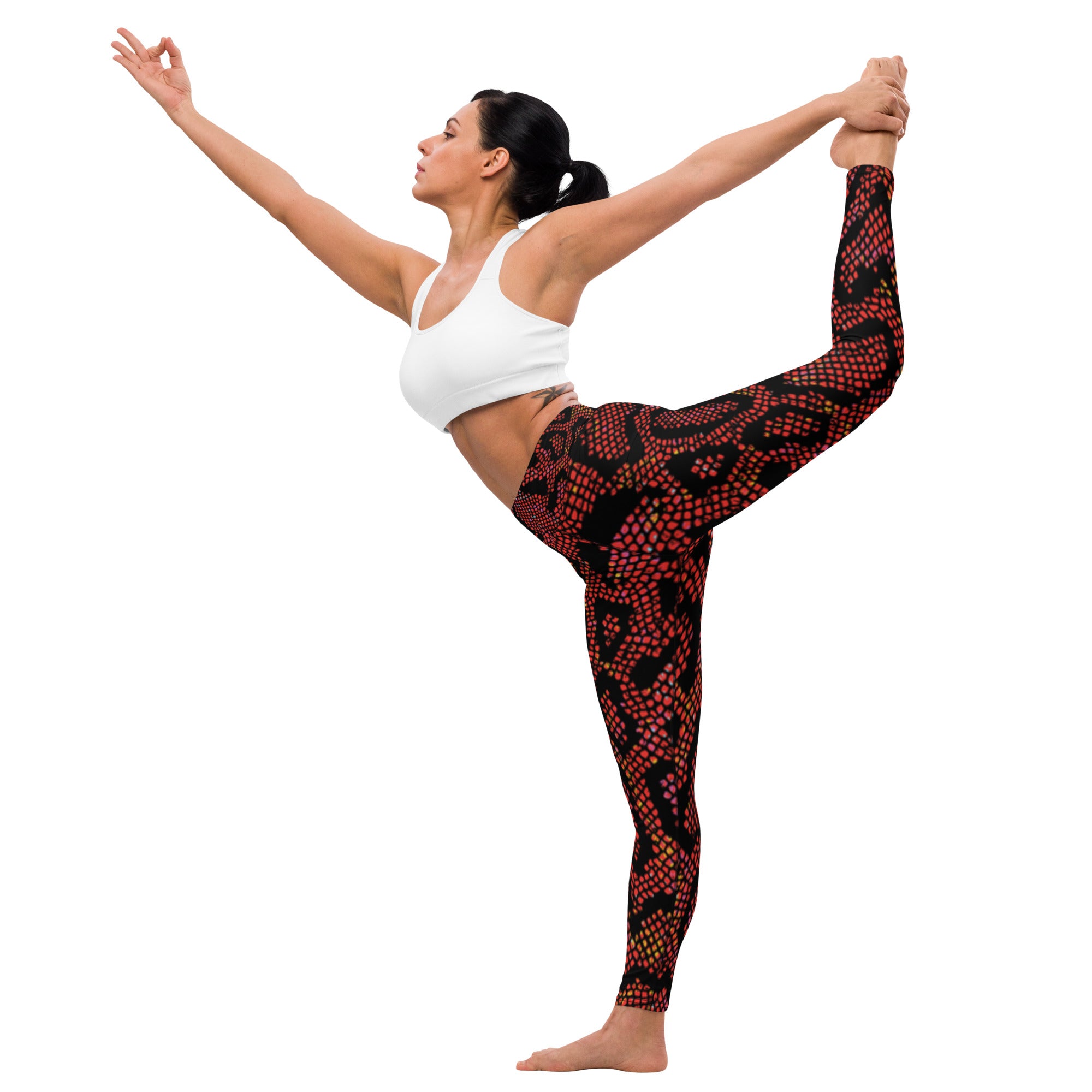 Snakeskin Black & Red Yoga Leggings
