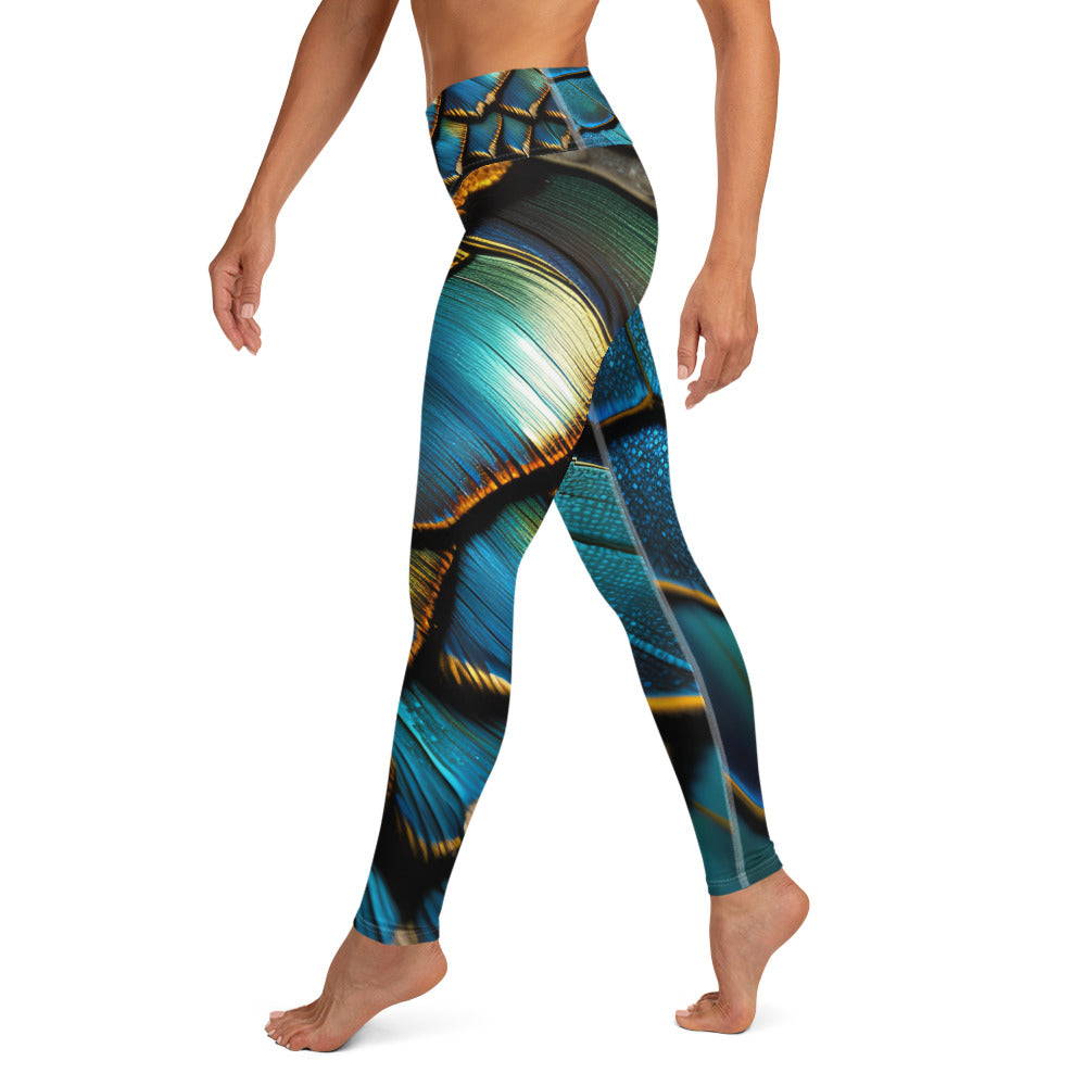 Butterfly Wings Yoga Leggings green and blue