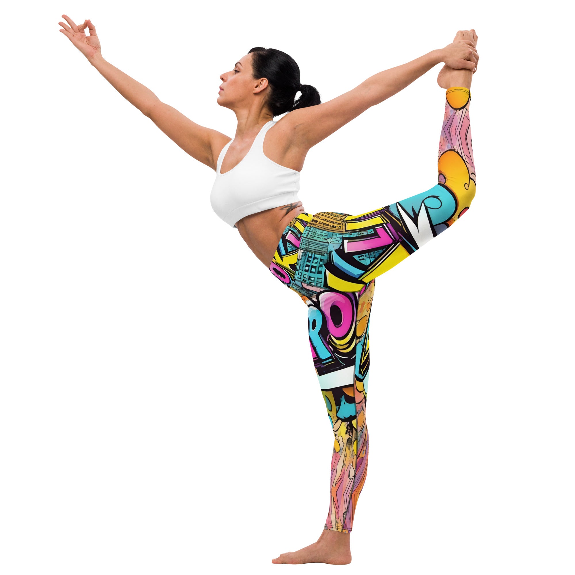 Brooklyn Grafitti Yoga Leggings with bold colors blue yelllow print