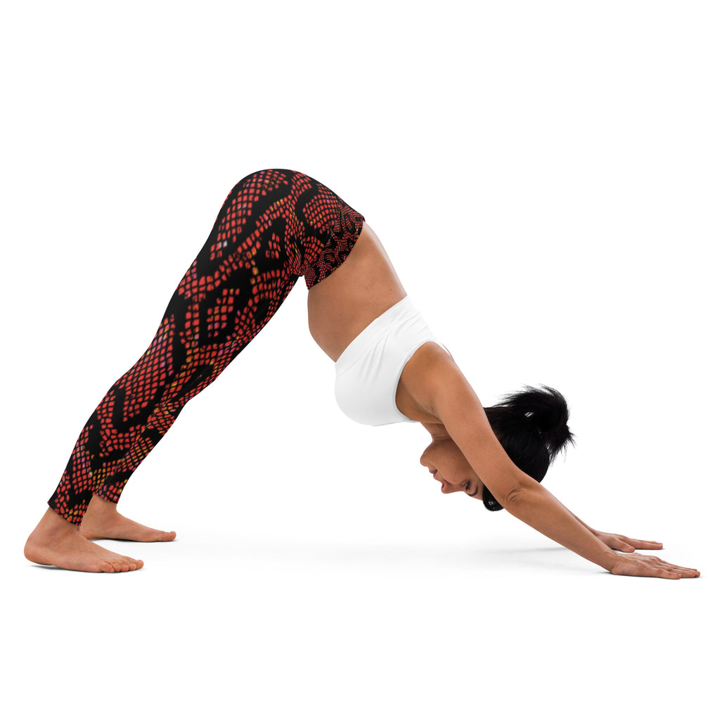 Snakeskin Black & Red Yoga Leggings