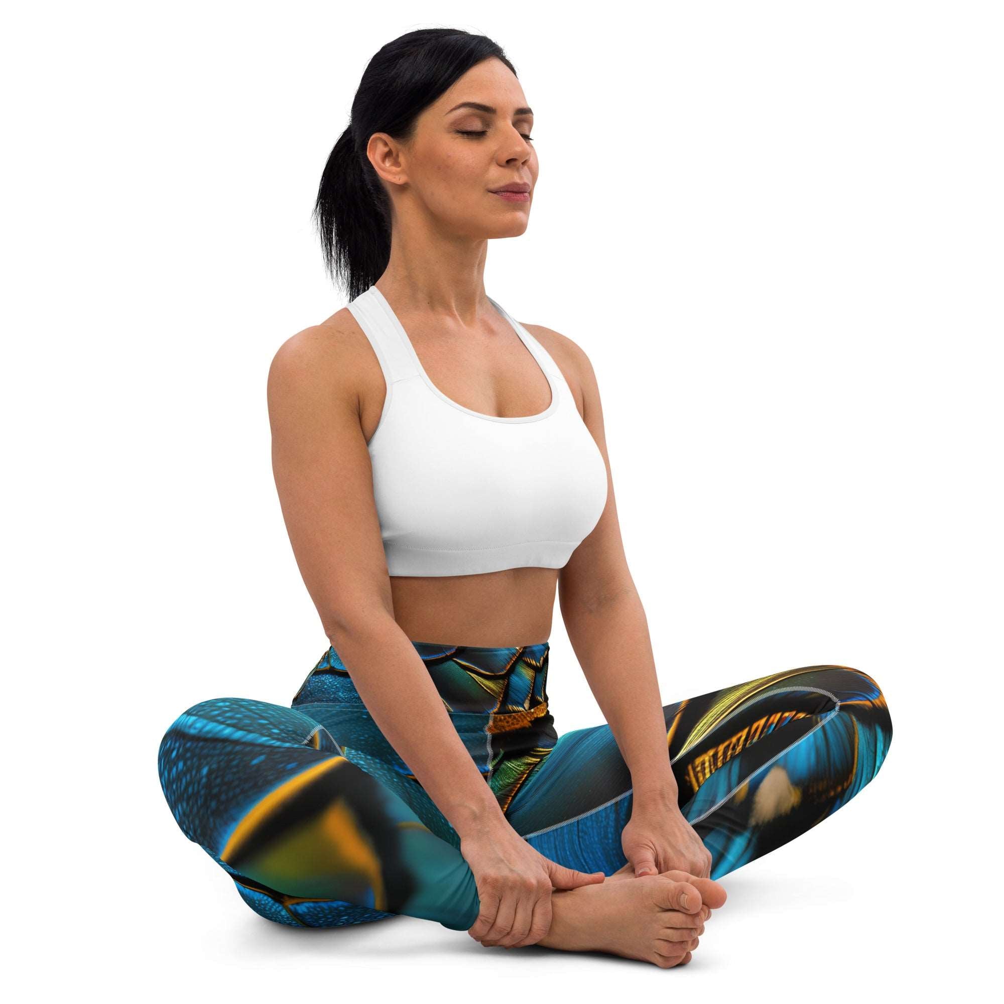 Butterfly Wings Yoga Leggings green and blue