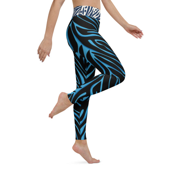  Zebra Yoga Leggings in electric blue, black with white band 