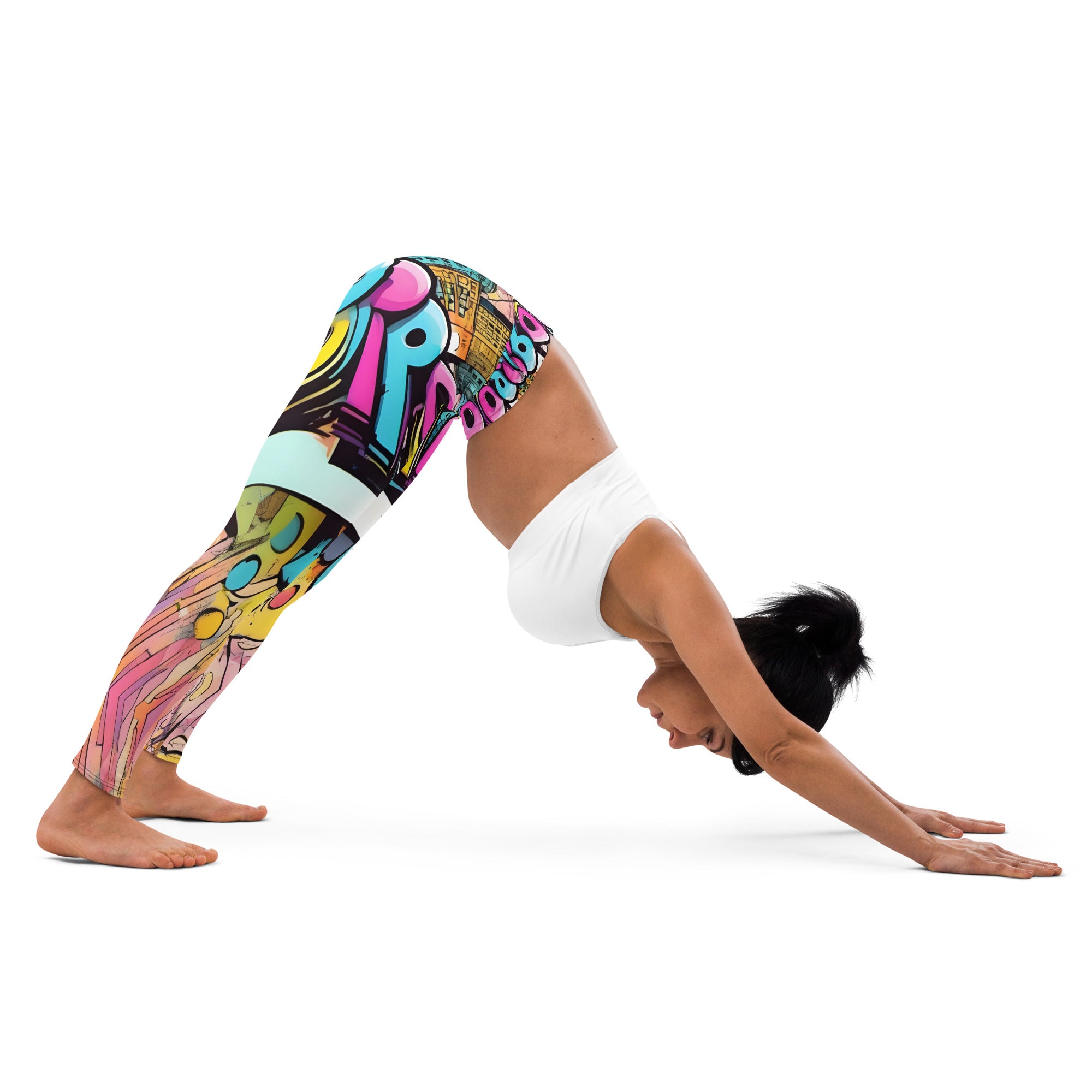 Brooklyn Grafitti Yoga Leggings with bold colors blue yelllow print