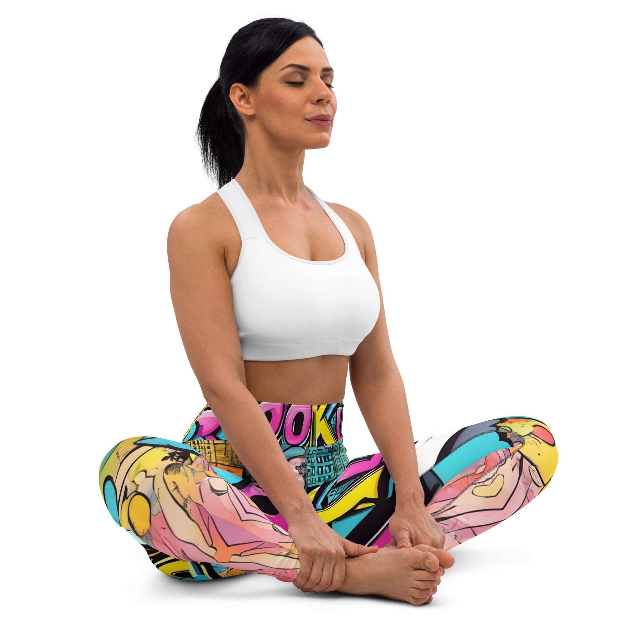 Brooklyn Grafitti Yoga Leggings with bold colors blue yelllow print