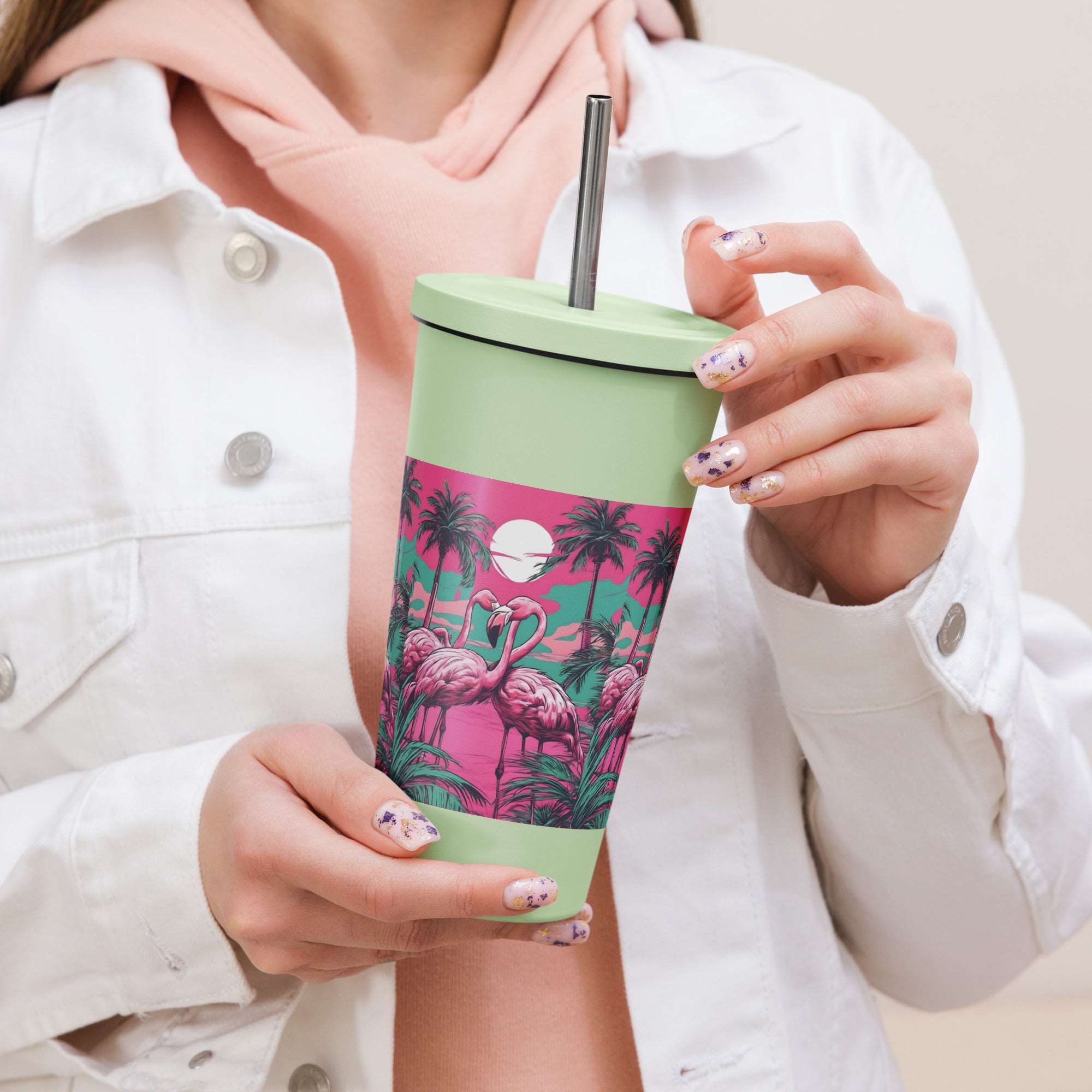 Pink Flamingo Tumbler w/straw 20 oz