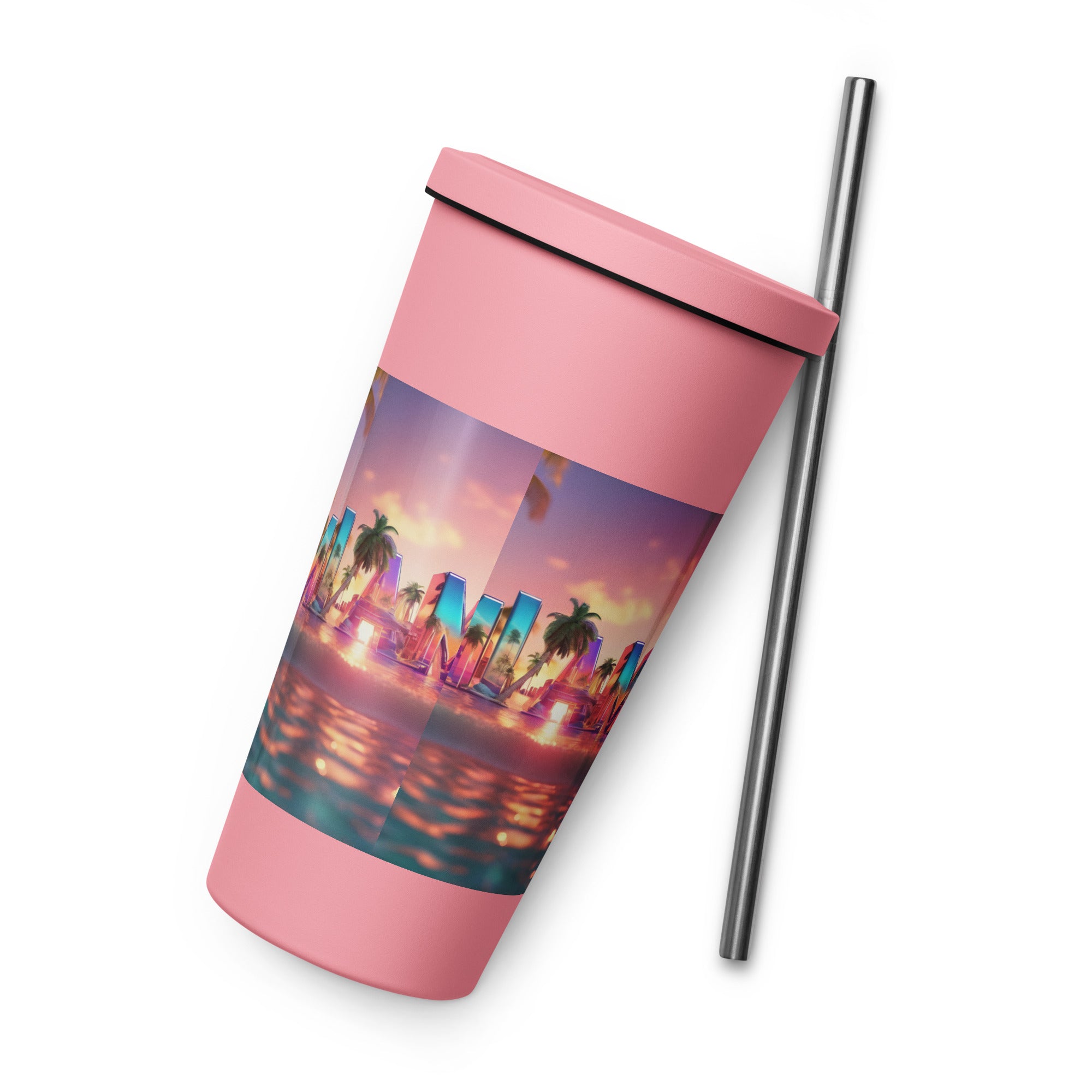 Pink Flamingo Tumbler w/straw 20 oz