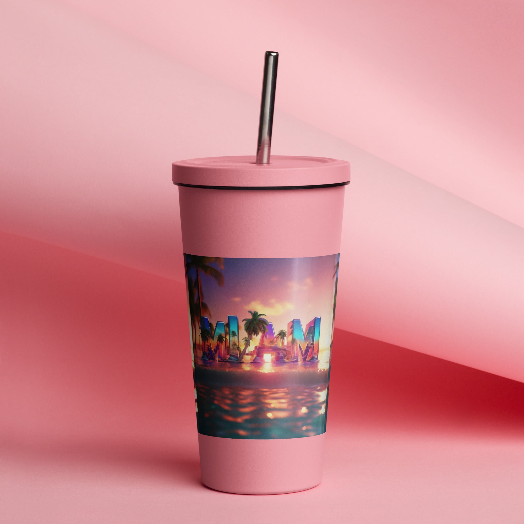 Pink Flamingo Tumbler w/straw 20 oz